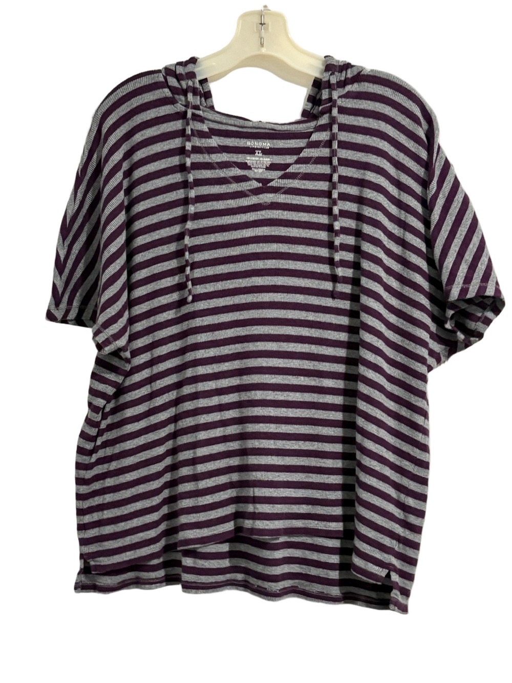 Sonoma Striped Hooded Short Sleeve Top